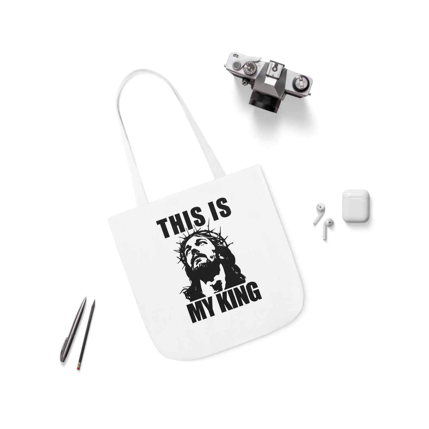 Inspirational Canvas Tote Bag - 'This Is My King' Design with 5-Color Straps