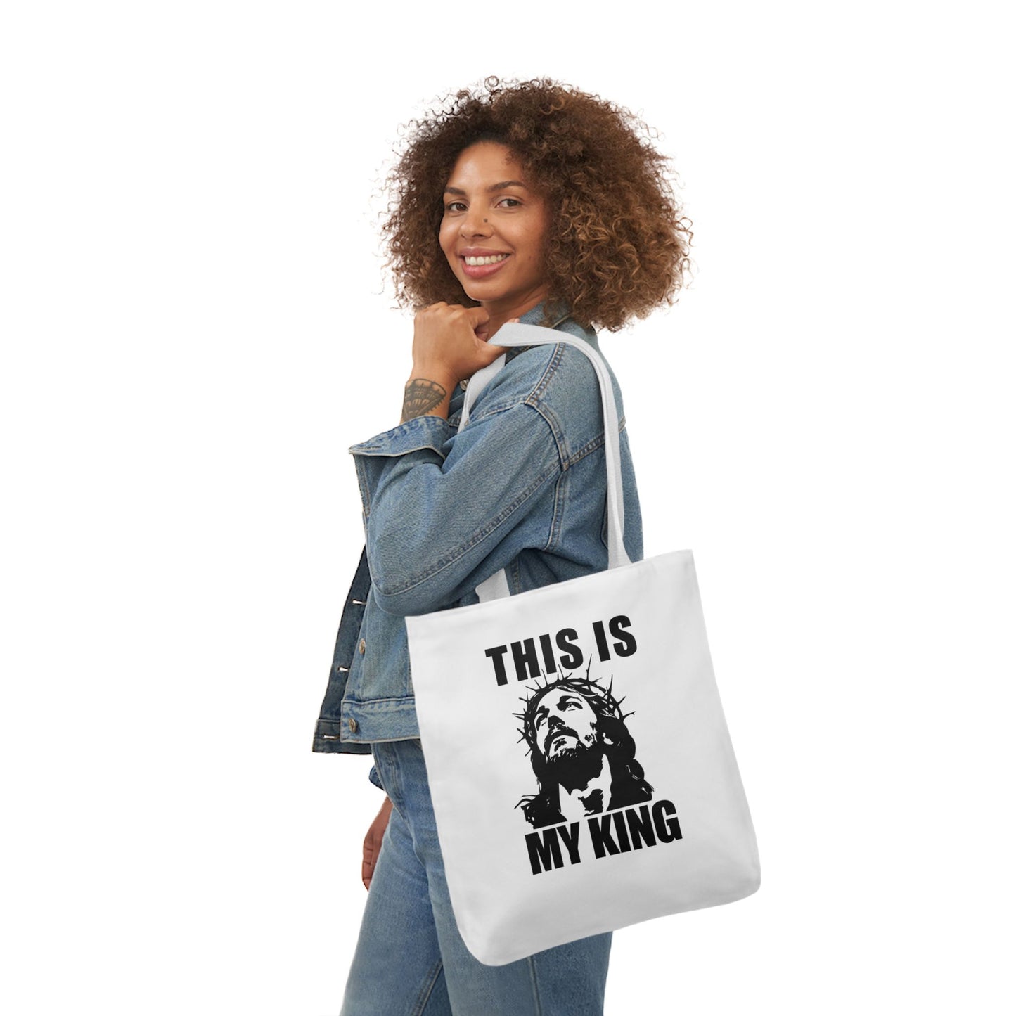 Inspirational Canvas Tote Bag - 'This Is My King' Design with 5-Color Straps