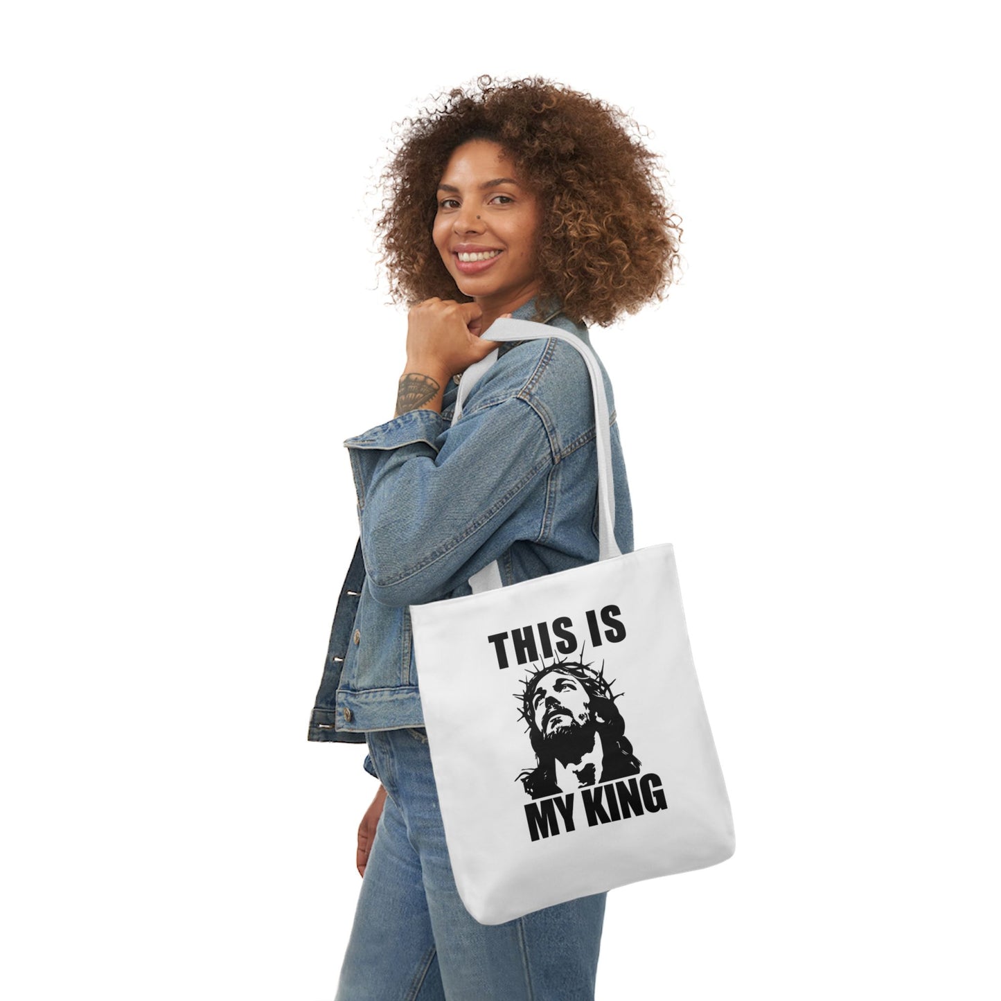 Inspirational Canvas Tote Bag - 'This Is My King' Design with 5-Color Straps