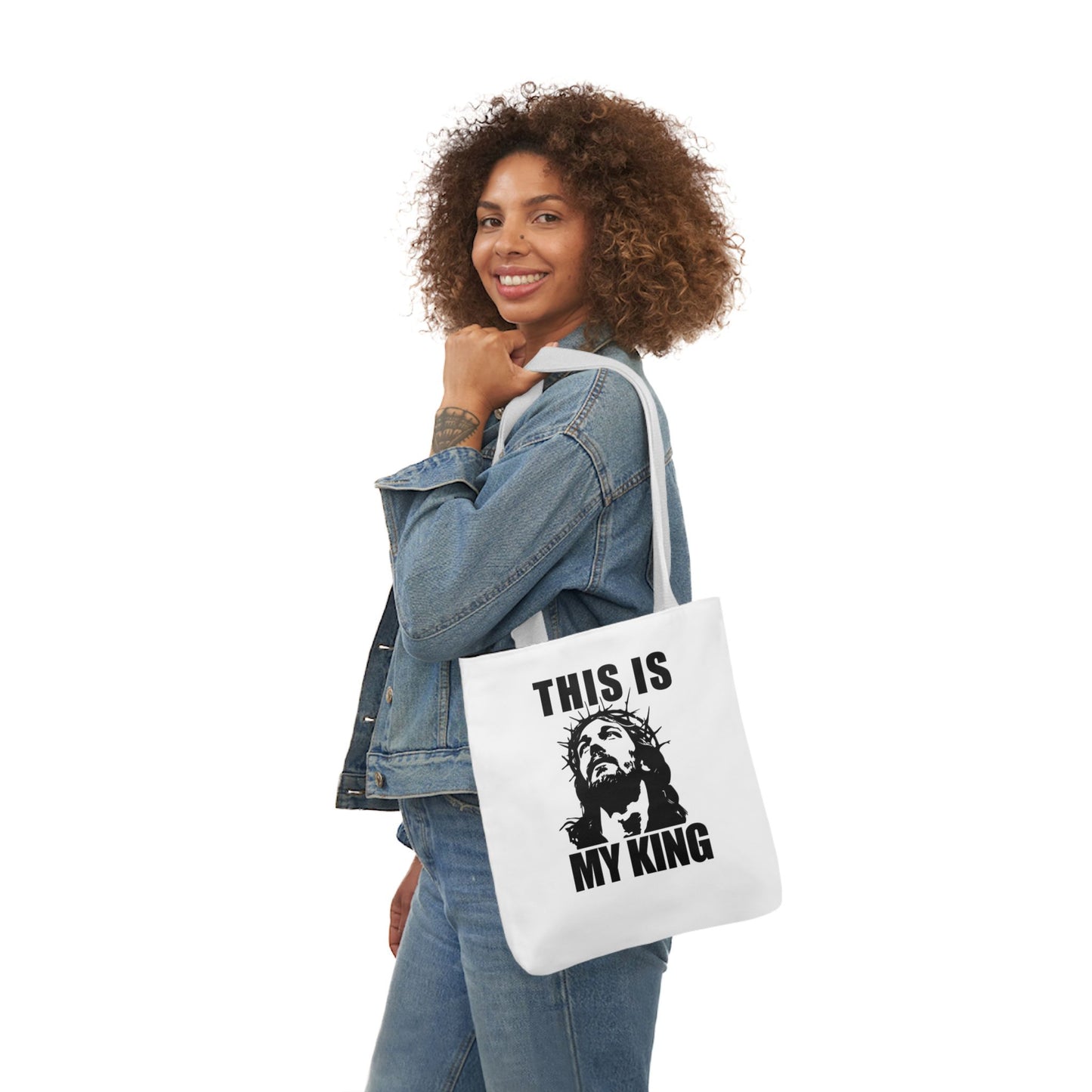Inspirational Canvas Tote Bag - 'This Is My King' Design with 5-Color Straps