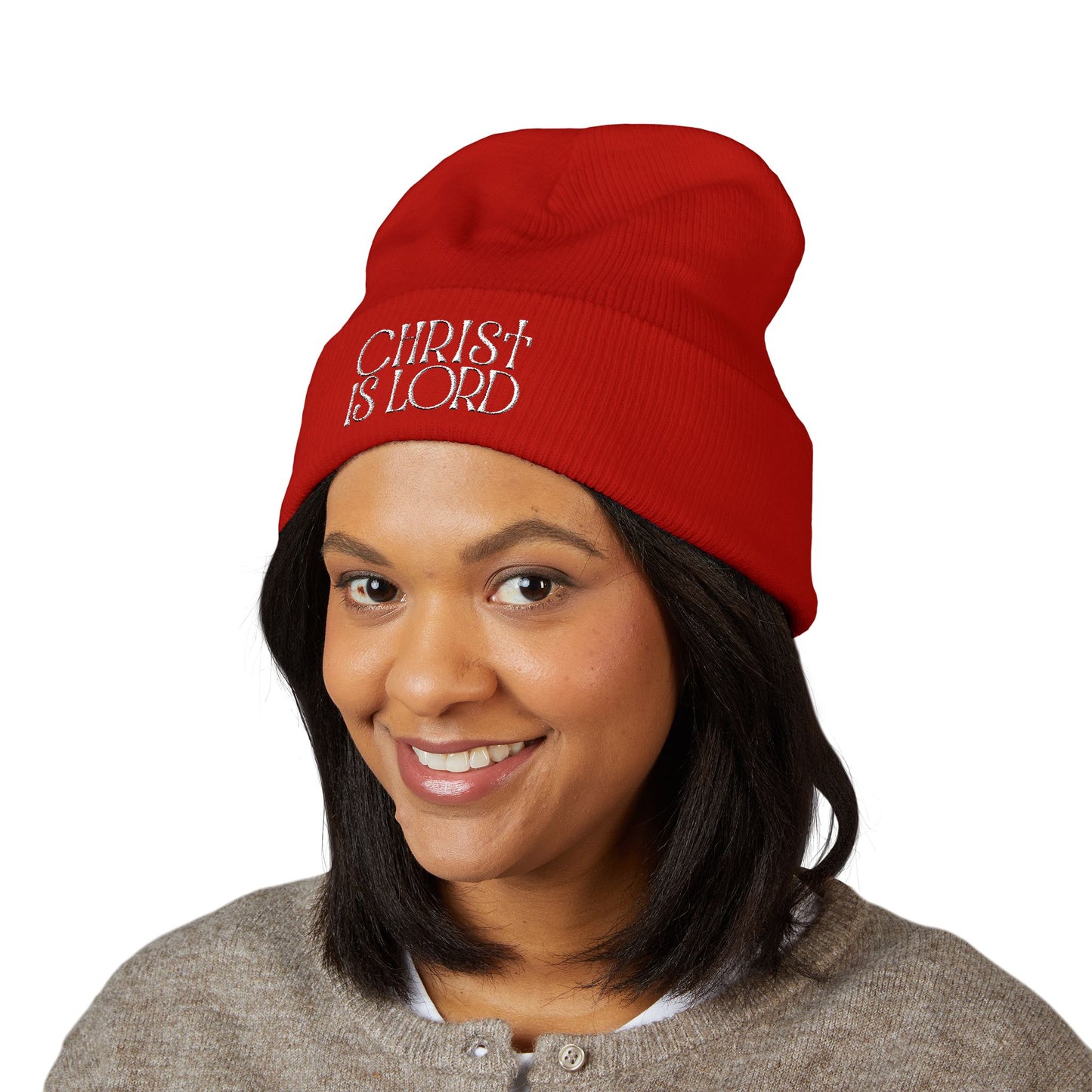 Classic Cuffed Beanie - "Christ is Lord" Embroidered Hat for Faith and Style