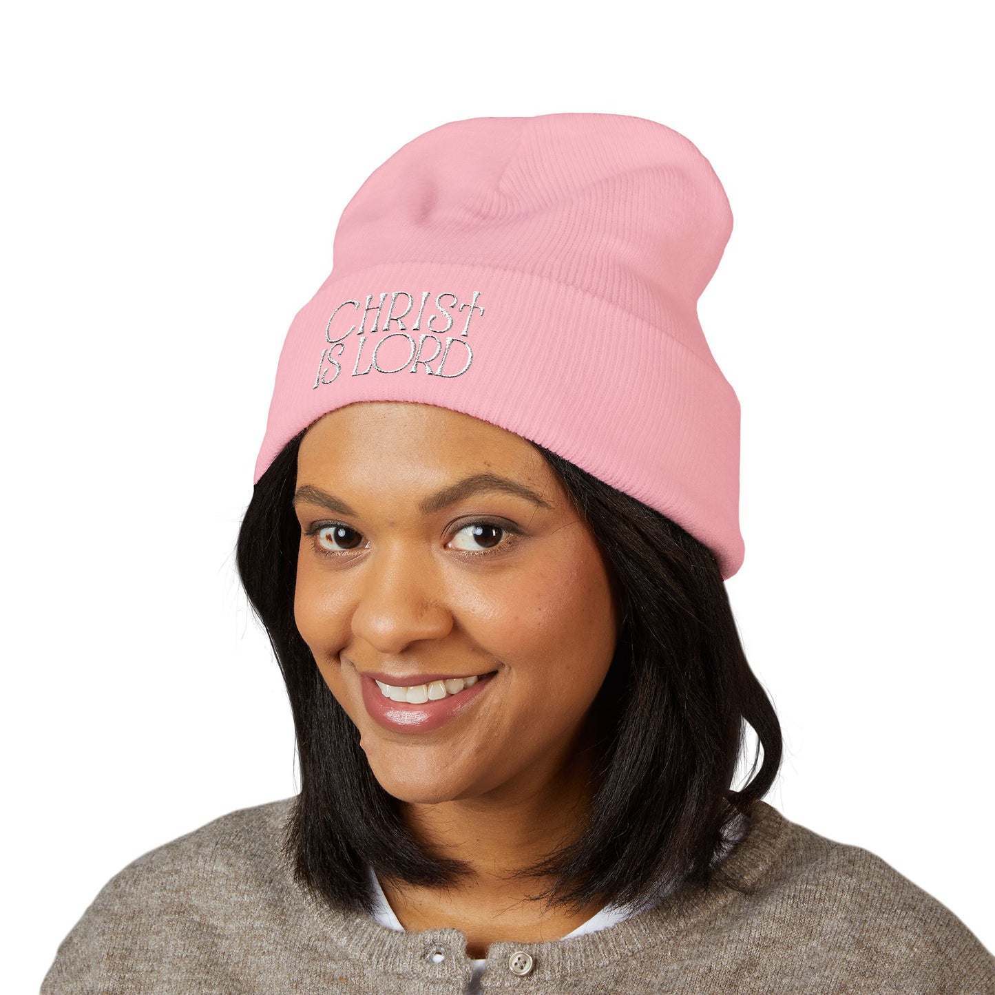 Classic Cuffed Beanie - "Christ is Lord" Embroidered Hat for Faith and Style