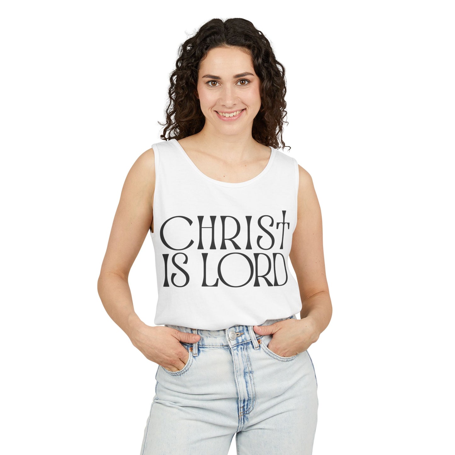 Garment-Dyed Christian Tank Top - "Christ is Lord"