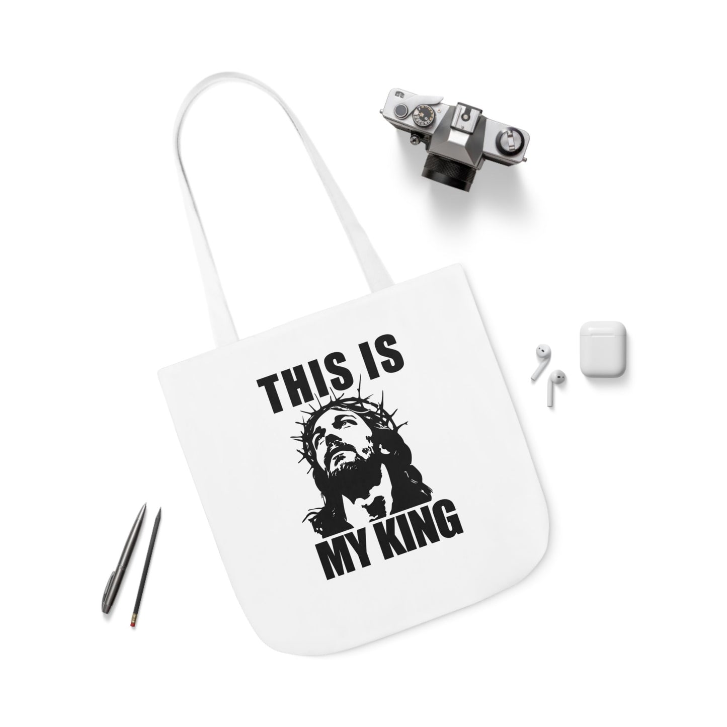 Inspirational Canvas Tote Bag - 'This Is My King' Design with 5-Color Straps