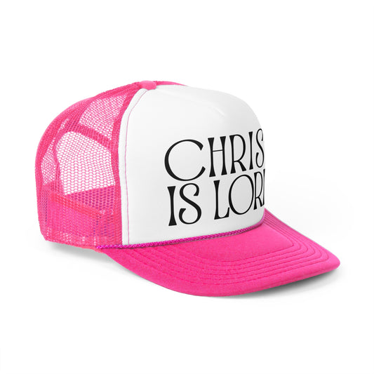 Faith-Inspired Pink Trucker Cap - 'Christ is Lord'