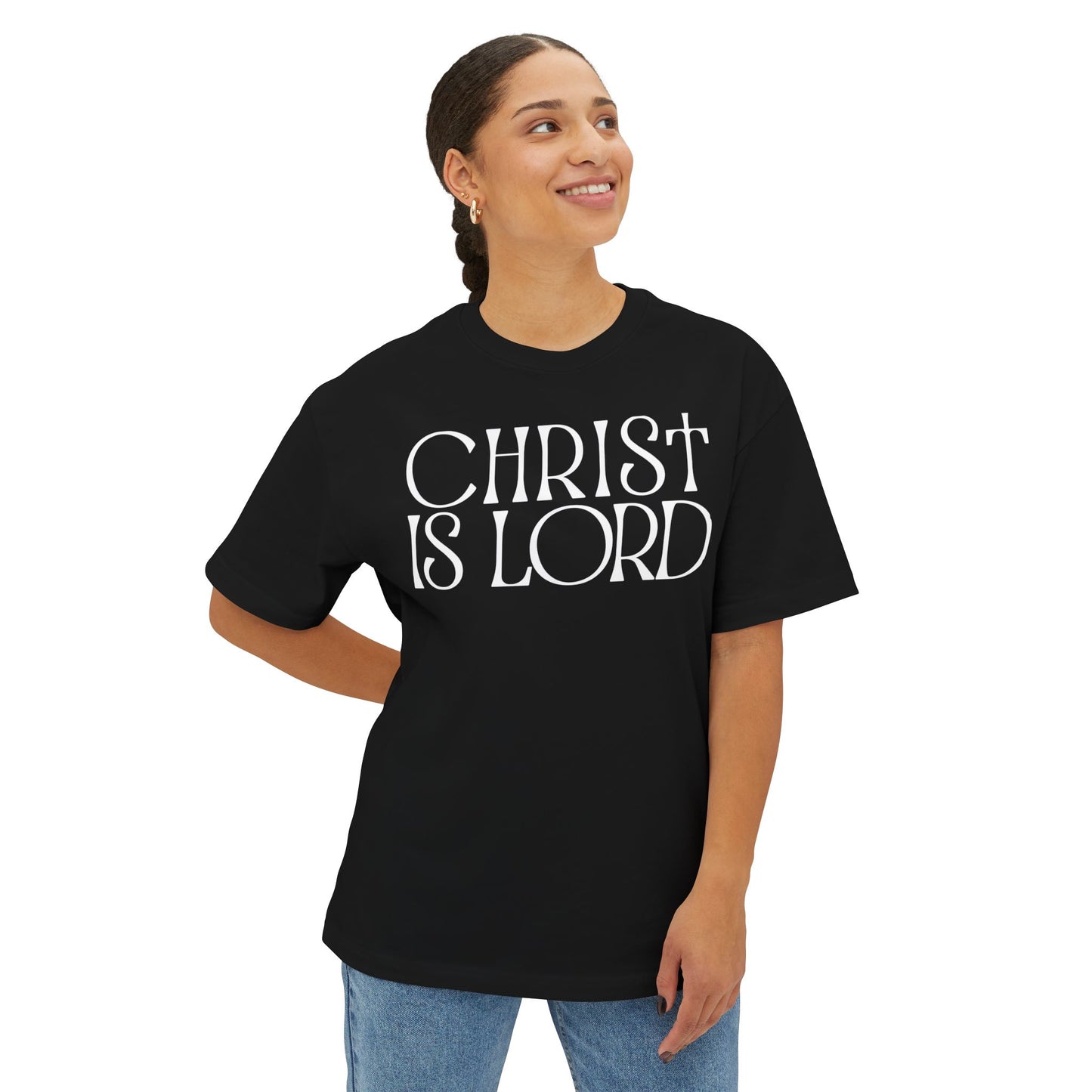 Unisex Oversized Boxy Tee - 'Christ is Lord' Inspirational Shirt