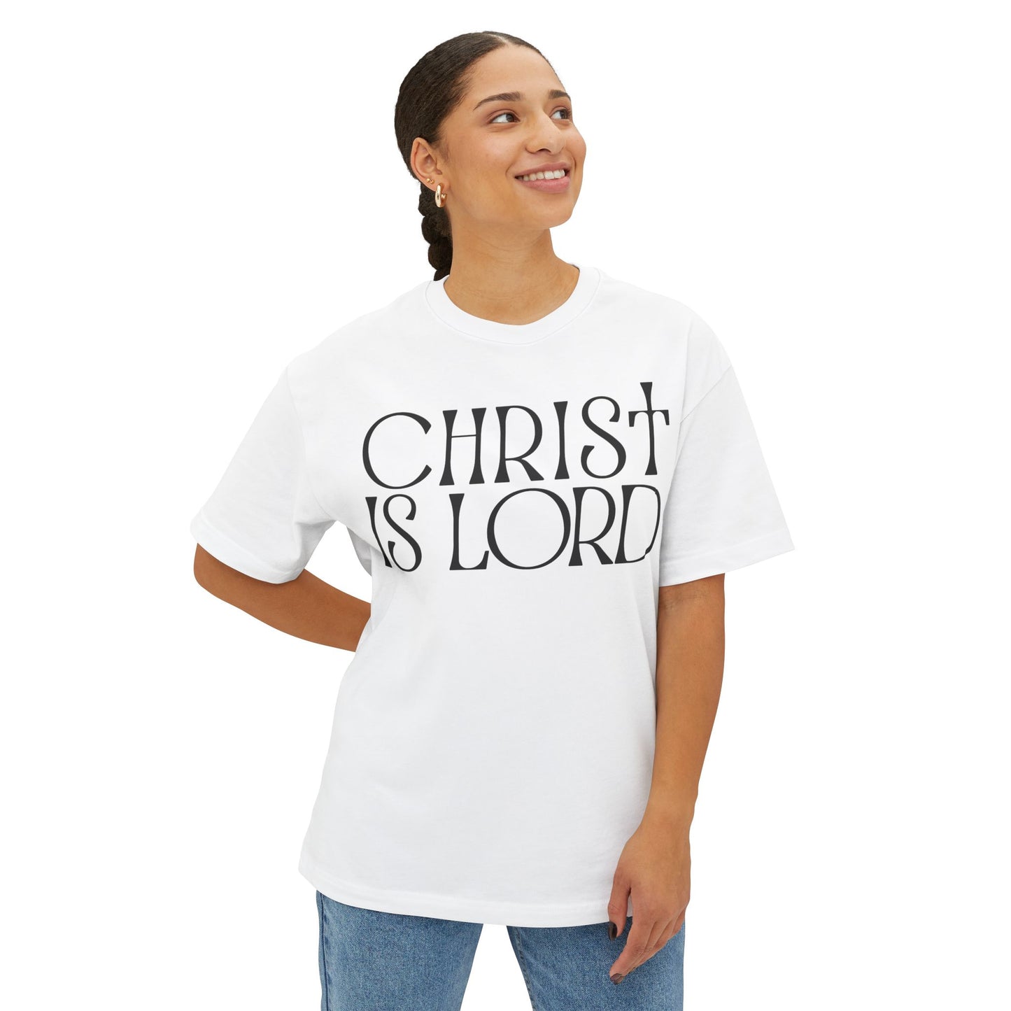 Unisex Oversized Boxy Tee - 'Christ is Lord' Inspirational Shirt