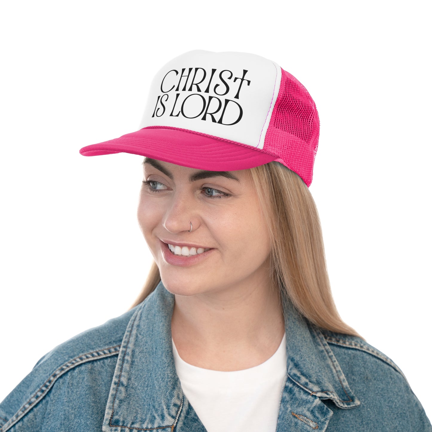 Faith-Inspired Pink Trucker Cap - 'Christ is Lord'