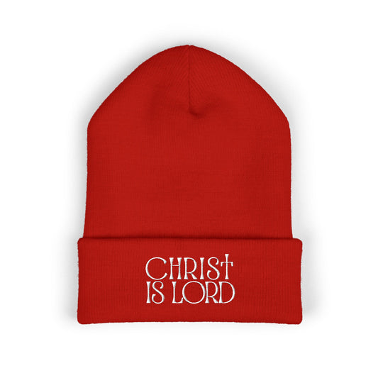 Classic Cuffed Beanie - "Christ is Lord" Embroidered Hat for Faith and Style
